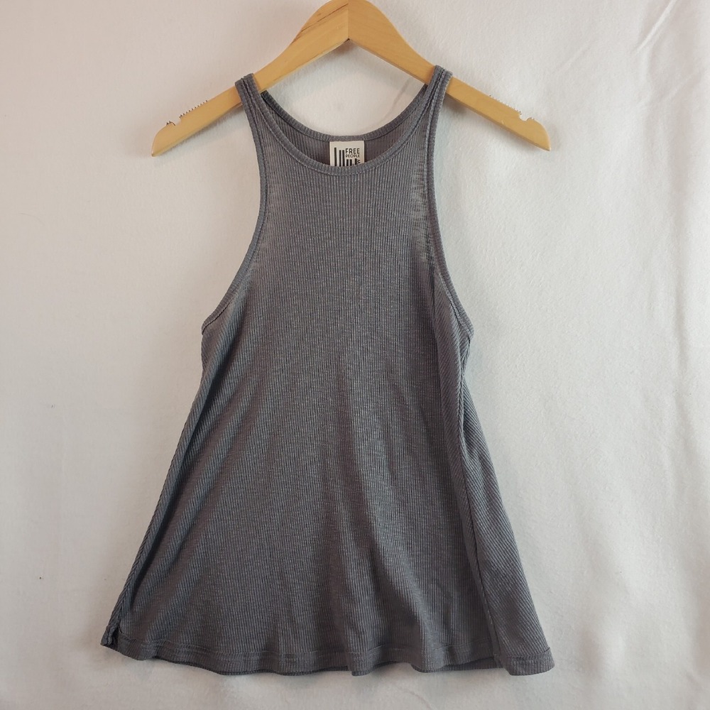 Free People Women's tank top Gray Crew Neck Ribbed Racerback Swing  xs